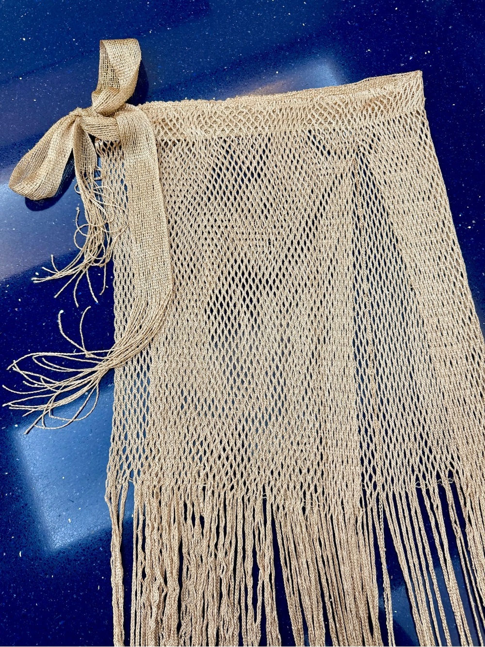 Gold Fringe Knit Mesh Sarong Wrap